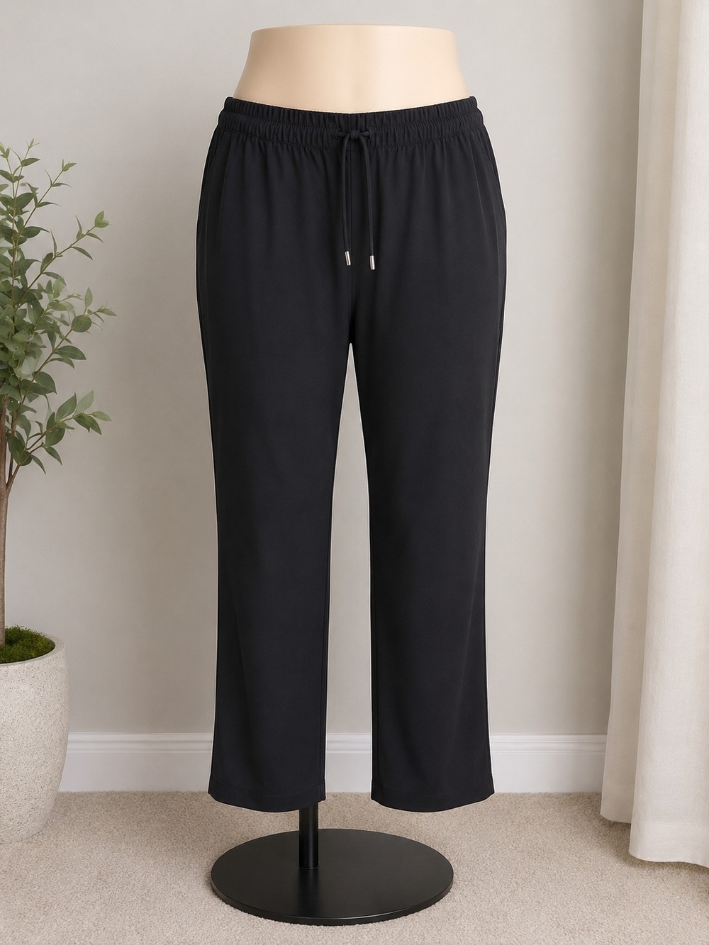 Retrology Black Drawstring Ankle Pants XL - Stretchy Elastic Waist Athleisure